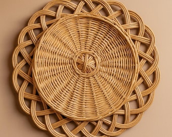 Mantel individual de ratán tejido a mano, decoración de mesa estilo bohemio.