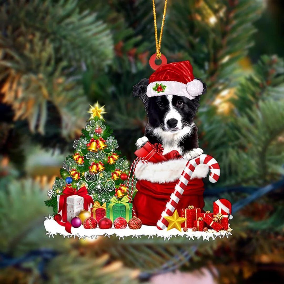 Border Collie Christmas Ornament, Dog Santa Gift, Acrylic Tree ...