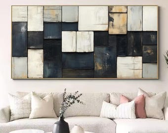 Hand-painted Impasto Minimalist Art Oil Painting On Canvas, Original Textured Wall Art, Abstract Colorful Block Art Modern Office Room Decor