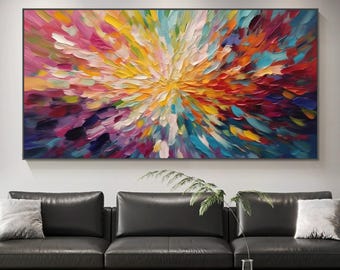 Original Colorful Blocks Oil Painting, Abstract Minimalist Art Painting,  Modern Boho Canvas Art, Large Textured Wall Art, Living Room Decor