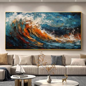 Abstract Ocean Waves Oil Painting, Original Seascape Canvas Art, Large Textured Wall Art, Custom Beach House Decor, Modern Living Room Decor