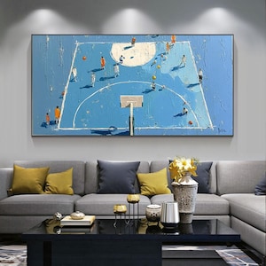 This hand-painted basketball game oil painting captures the energy and excitement of a basketball court. The abstract design brings dynamic movement to your space, making it an ideal wall decor for basketball lovers. A perfect gift for sports enthusiasts to brighten up any room with passion and energy.