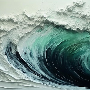 This Hand-painted 3D Textured Ocean Waves Painting captures the dynamic beauty of the sea with abstract impasto white waves. Its bold texture and calming hues create a stunning focal point, perfect for living room or coastal-inspired home décor. A true original seascape wall art piece.