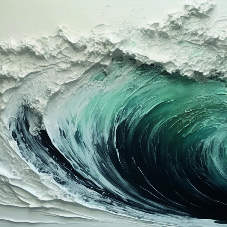 This Hand-painted 3D Textured Ocean Waves Painting captures the dynamic beauty of the sea with abstract impasto white waves. Its bold texture and calming hues create a stunning focal point, perfect for living room or coastal-inspired home décor. A true original seascape wall art piece.