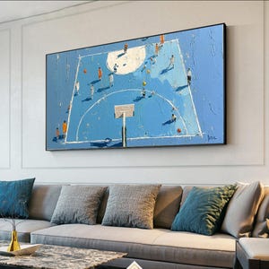 This hand-painted basketball game oil painting captures the energy and excitement of a basketball court. The abstract design brings dynamic movement to your space, making it an ideal wall decor for basketball lovers. A perfect gift for sports enthusiasts to brighten up any room with passion and energy.