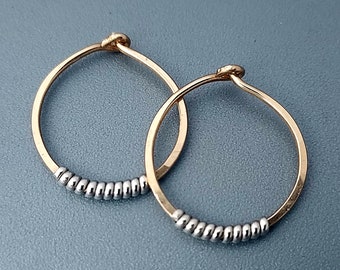 Small Rose Gold hoop earrings with solid Silver coils