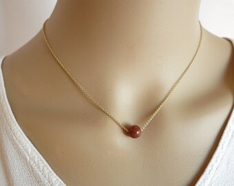 Gemstone Gold Necklace  Single Floating Stone Necklace