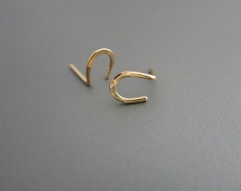 Gold Horseshoe Earrings  Horseshoe Stud Earrings 14K Gold Horseshoe Post Earrings