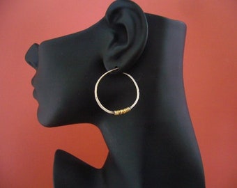 Silver Hoop Earrings with Gold Coils  1.25" Mixed Metal Earrings 1.25"