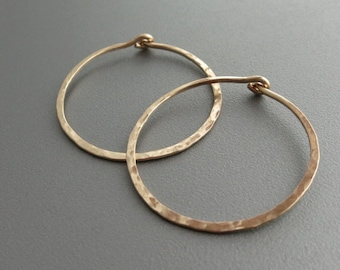 Hammered Gold Hoop Earrings  1 inch Gold Hoop Earrings