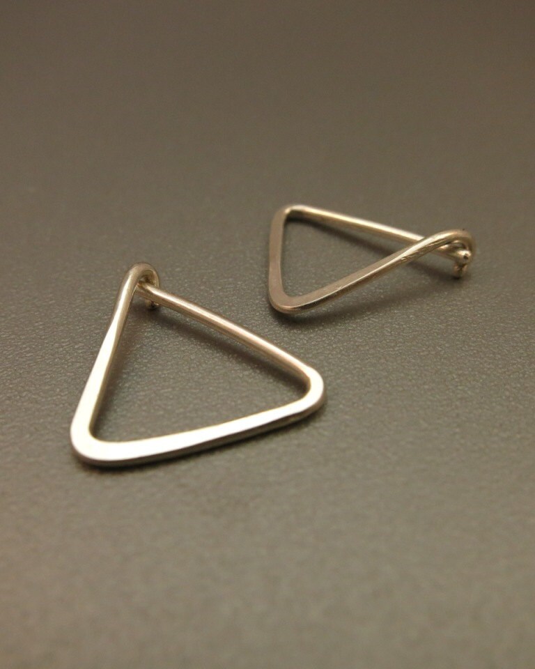 Silver Triangle Hoop Earrings Hammered Hoop Earrings Tiny Hoop | Etsy