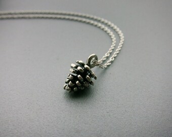 Silver Pine Cone Necklace  Sterling Silver Pine Cone Pendant