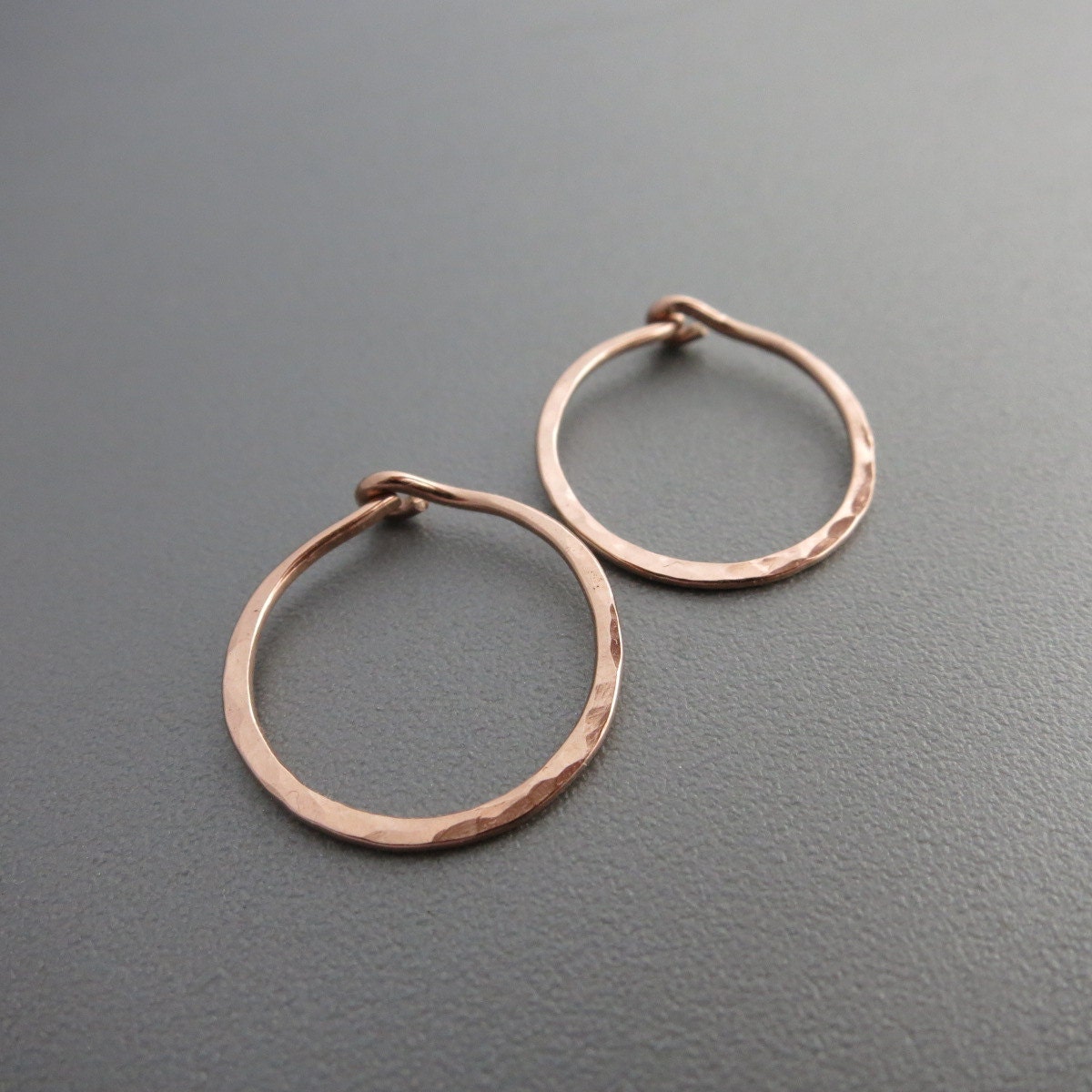Small Rose Gold Hammered Hoop Earrings 5/8D | Etsy
