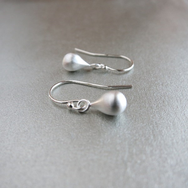 Matte Sterling Silver Teardrop Earrings Tiny Silver Drop Earrings