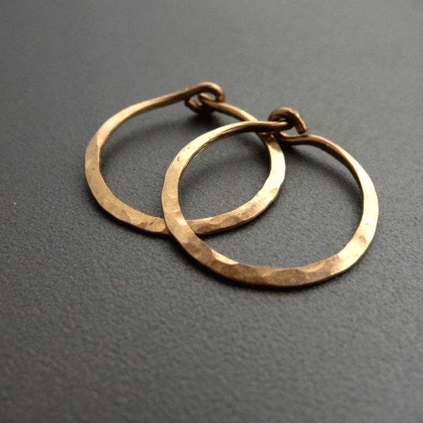 Hammered Gold Earrings 3/4"D Small 14K Gold Filled Hoop Earrings