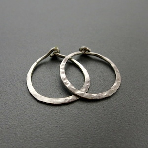 Small Hammered Sterling Silver Hoop Earrings 0.75"D