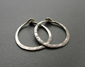 Small Hammered Sterling Silver Hoop Earrings 0.75"D