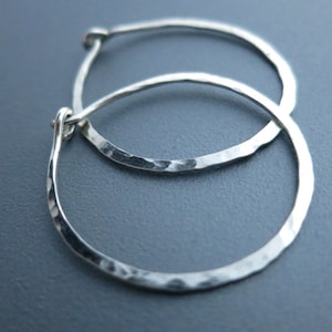 Hammered Sterling Silver Hoop Earrings 1 inch