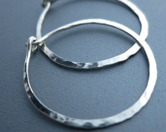 Hammered Sterling Silver Hoop Earrings 1 inch