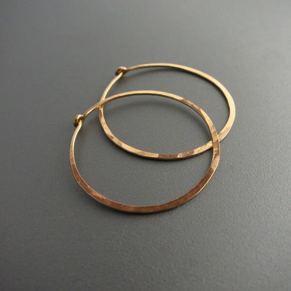 1.25" Hammered Gold Hoop Earrings 14K Gold Filled