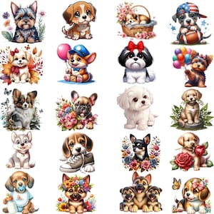 Cute Dog PNG Clipart Adorable Puppy PNG  Floral Dog Clipart Bundle Dog Breed Clipart Dog lover Png