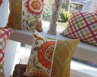 Embroidered Suzani Pillow – Orange Sunset Medallion, 15" Ivory Linen Pillow