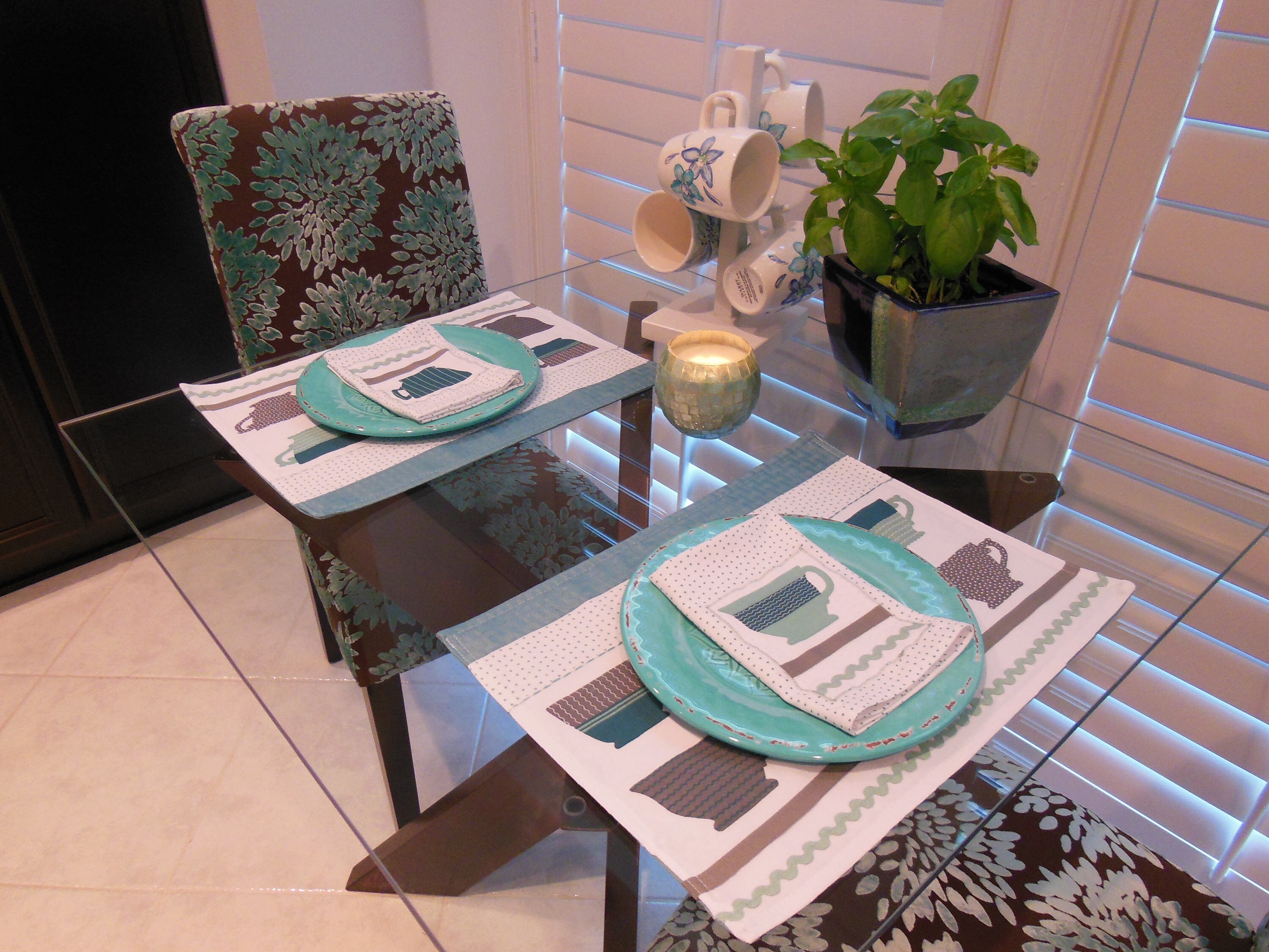 Coffee Cup Placemats Teal Reversible Placemats Set of Two Etsy