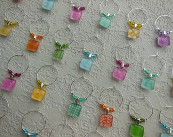 Multi Colored Glass Wine Charms - Set of Six