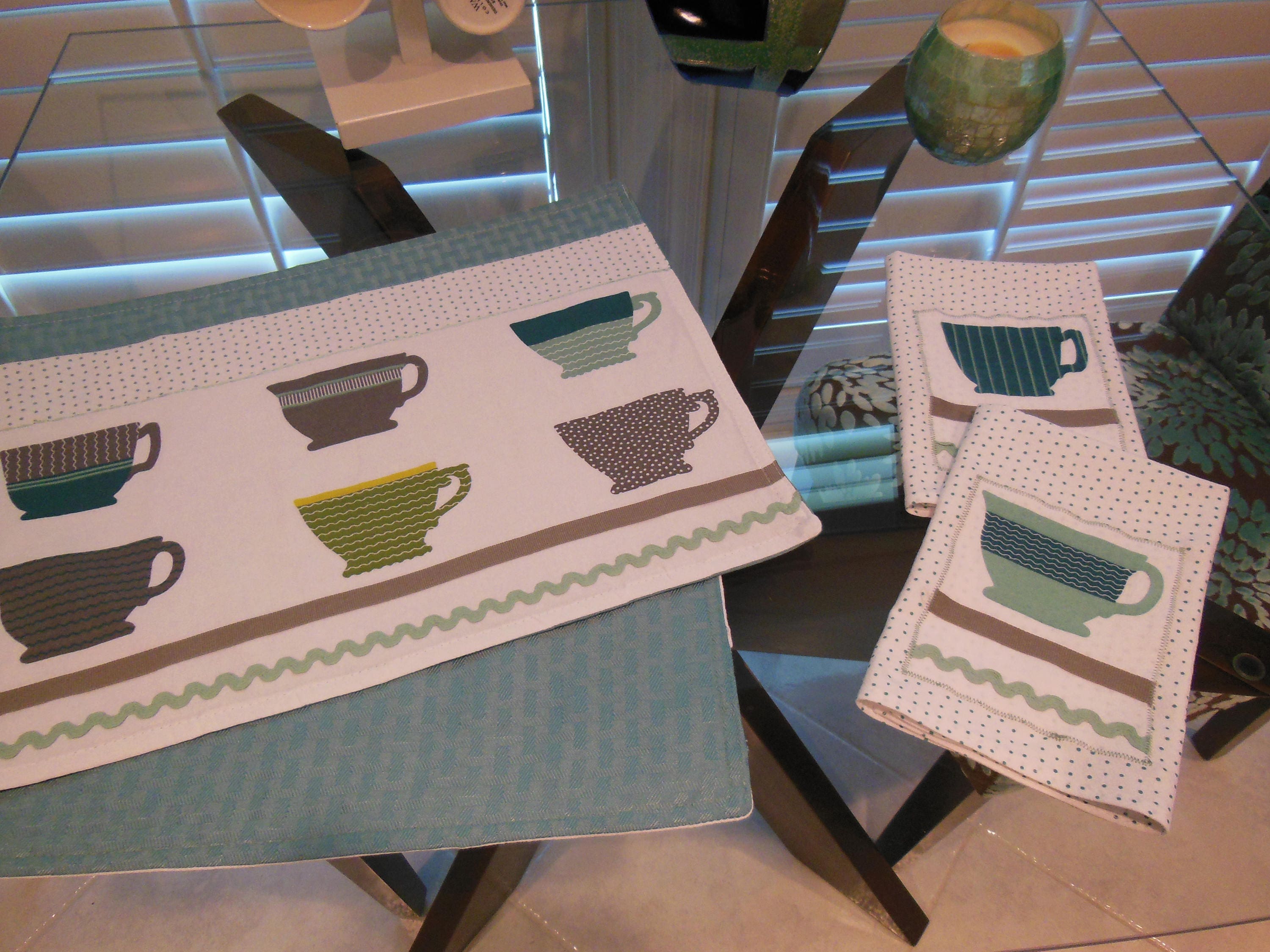 Coffee Cup Placemats Teal Reversible Placemats Set of Two Etsy