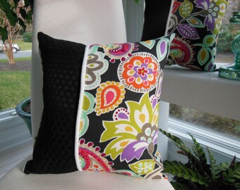 Bohemian Paisley Pillow – Purple, Black Accent Throw Pillow (15x15 Inch)