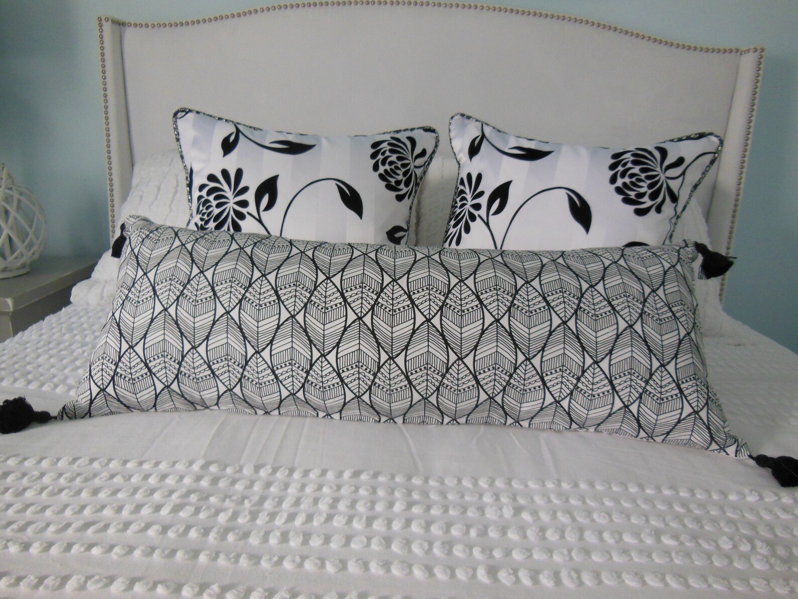 Bohemian Lumbar Pillow Black Tribal Bedding 36 Tassel Etsy