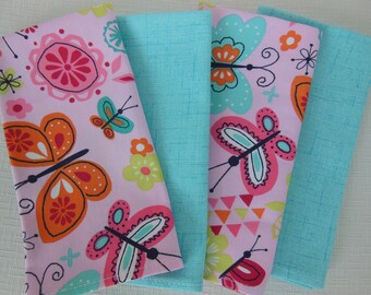 Assorted Cloth Napkins - Set of Four - Butterfly Napkins - Turquoise Napkins - Pink Napkins - Summer Party Napkins - Spring Napkins Reusable