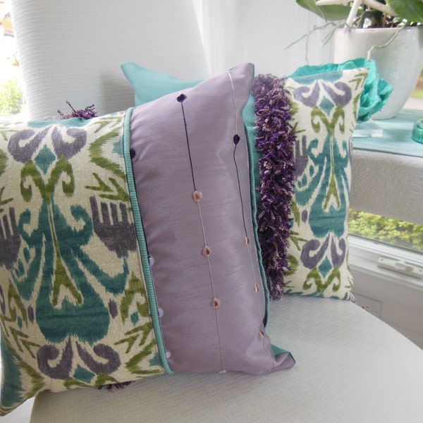 CUSTOM ORDER for TERRY - Ikat Sumter Opal Design Pillow Cover Collection - Eggplant Purple and Teal