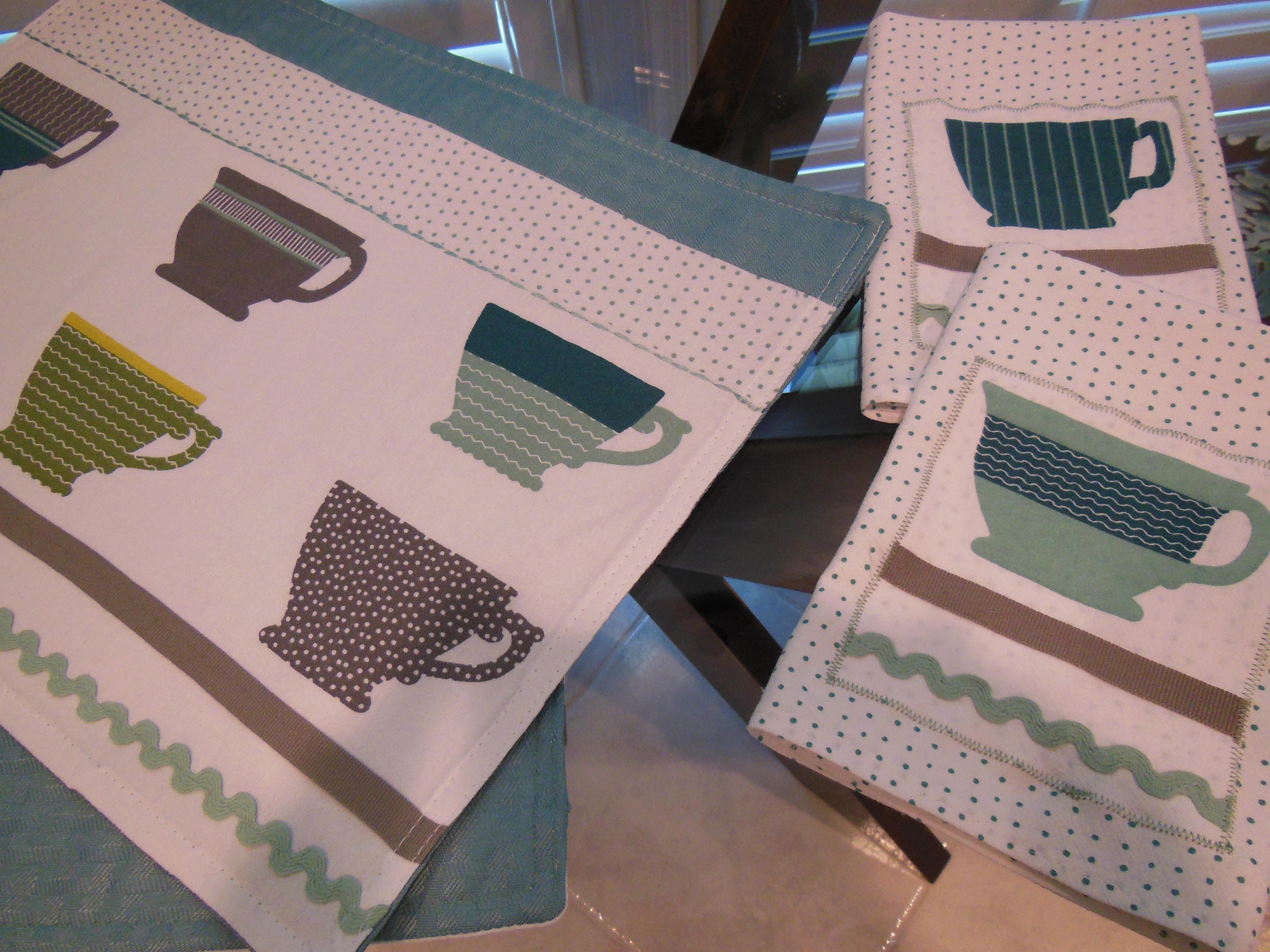 Coffee Cup Placemats Teal Reversible Placemats Set of Two Etsy