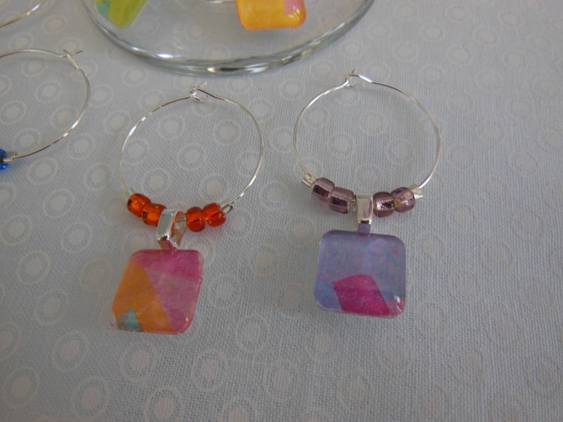 MTO Set of Six Wine Charms Retro Art Deco Wine Charms Lime, Turquoise ...