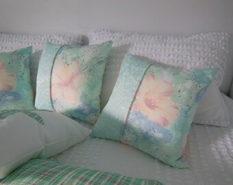 Peach Flower Pillow Pastel Designer Pillow Watercolor Pillow