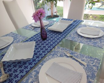 Navy Reversible Table Runner - Blue Flower Table Runner - Striped Navy Reversible Table Runner - Table Decor - Table Linens