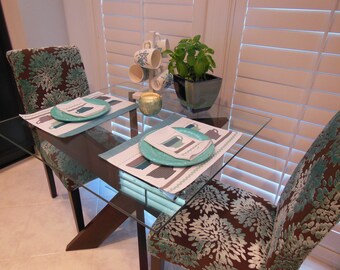 Coffee Cup Placemats - Teal Reversible Placemats - Set of Two Placemats - Tea Cup Placemats - Gray Teal Placemats - Cottage Home