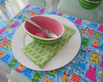 Beach Placemats - Summer Placemats - Reversible Placemats - Stripe Placemats -  Blue Placemats - Green Placemats - Beach Towels - Swim Suits