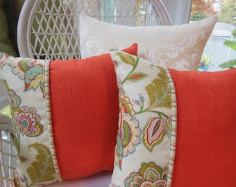 Bohemian Paisley Pillow – Orange, Cream, Green, Aqua Autumn Home Decor