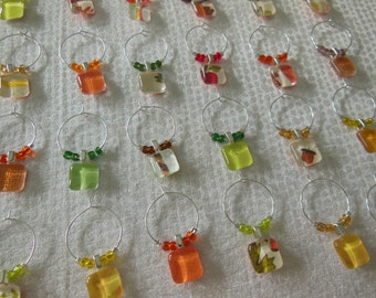 Autumn Wine Charms Yellow, Orange, Green Set of Six - Glass Wine Charms - Hostess Gift - House Warming Gift - Fall Wine Charms
