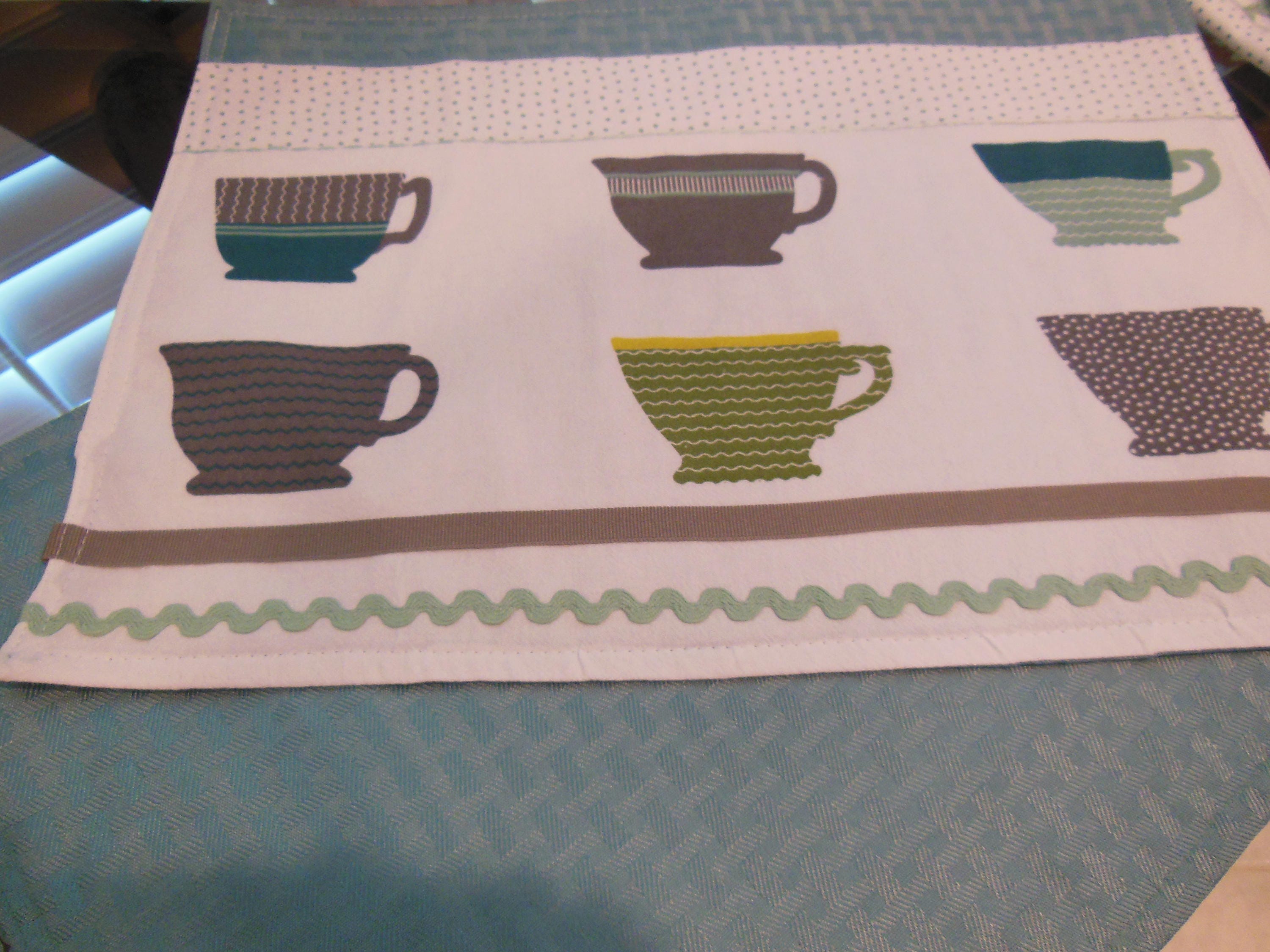 Coffee Cup Placemats Teal Reversible Placemats Set of Two Etsy