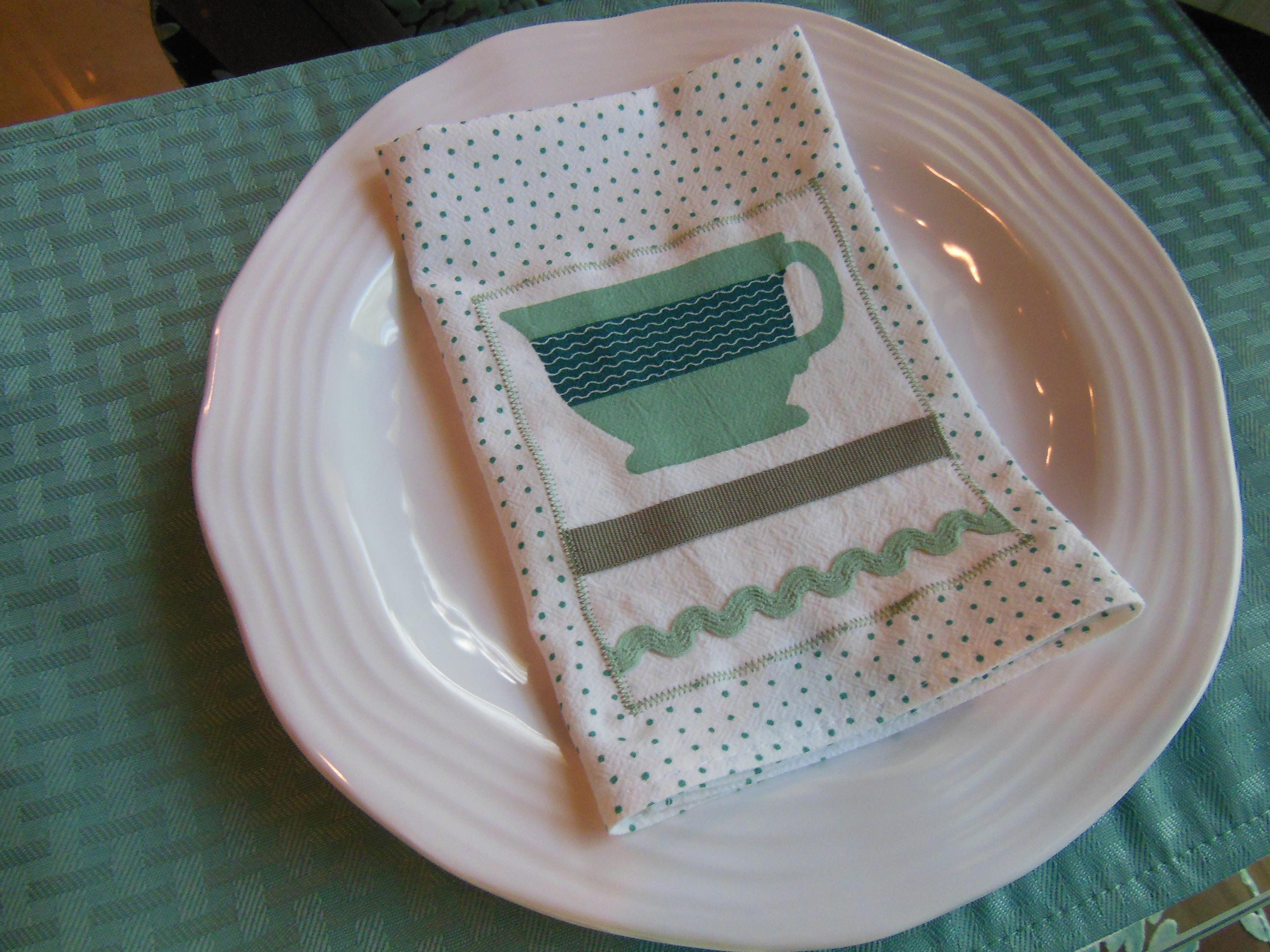 Coffee Cup Placemats Teal Reversible Placemats Set of Two Etsy