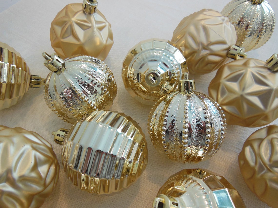 15 Gold Christmas Ornaments Christmas Tree Ornaments Shiny Etsy