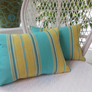 Turquoise Pillow - Santa Fe Pillow - Striped Pillow - Lumbar Pillow - Gold Pillow - Reversible Pillow - 12 x 16 Inch Pillow - Swirl Design