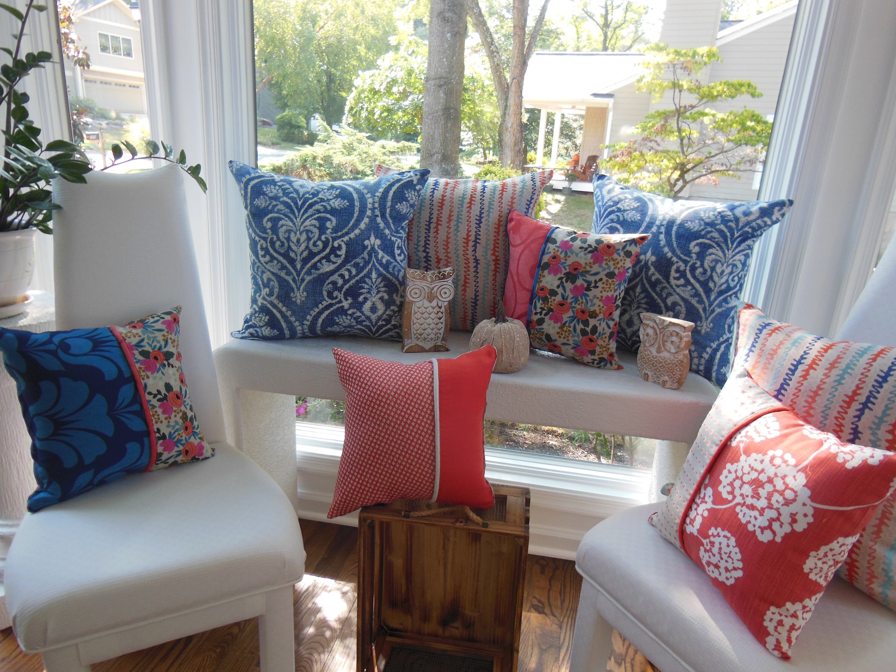 Large Navy Sofa Pillow Large Damask Pillow Navy Damask Etsy