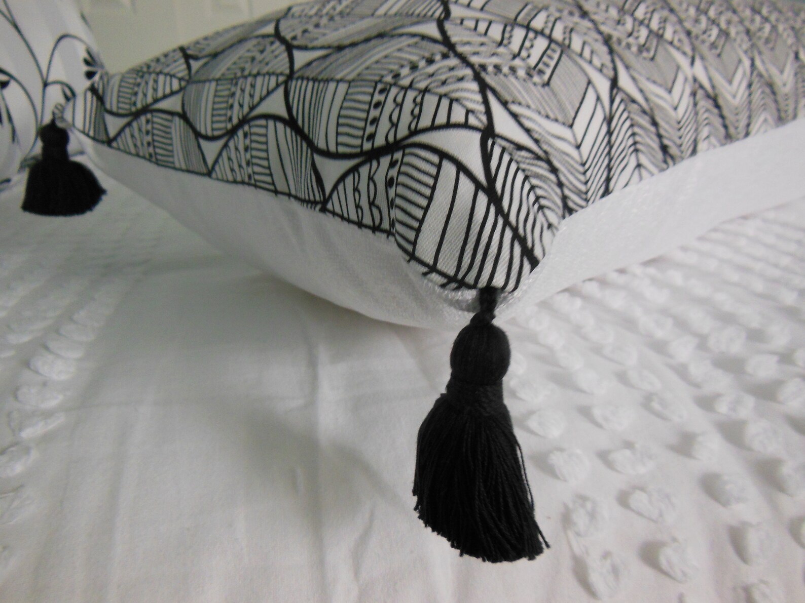 Bohemian Lumbar Pillow Black Tribal Bedding 36 Tassel Etsy