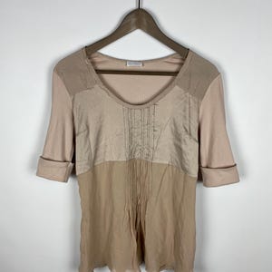 Vintage Brunello Cucinelli Luxury Women Cotton Beige Blouse Top T-Shirt Size M