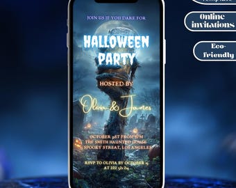 Spooky Halloween Party Invitation - Haunted Graveyard Theme