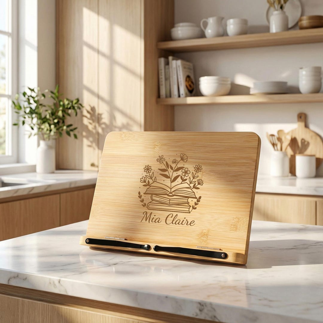 Personalized Wooden Cookbook Stand,custom Engraved Recipe Book Holder ...